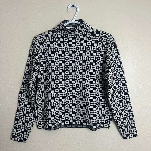 Maeve Black White Knit Sweater XXS Anthropologie Geometric Pattern Pullover - Picture 2 of 6